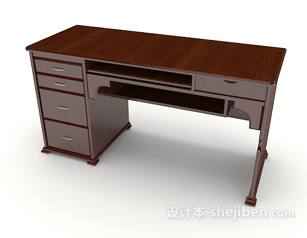 免费现代棕色书桌3d模型下载