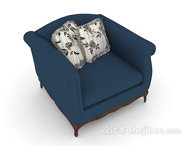 简约蓝色单人沙发3d模型下载