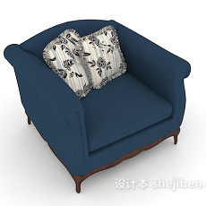 简约蓝色单人沙发3d模型下载