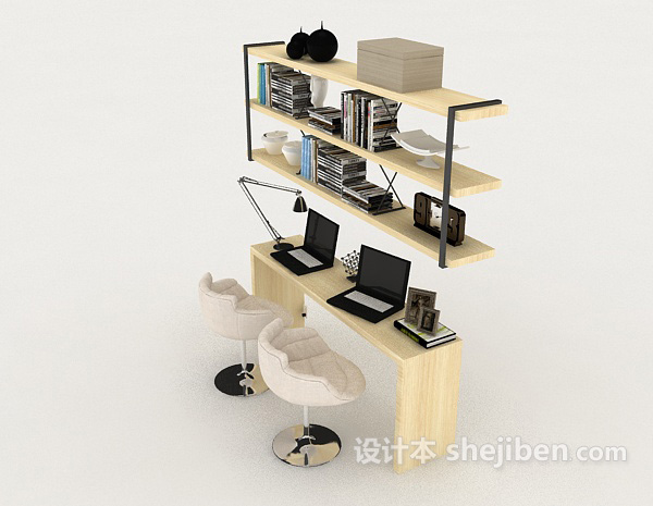 设计本现代简约木质书桌3d模型下载