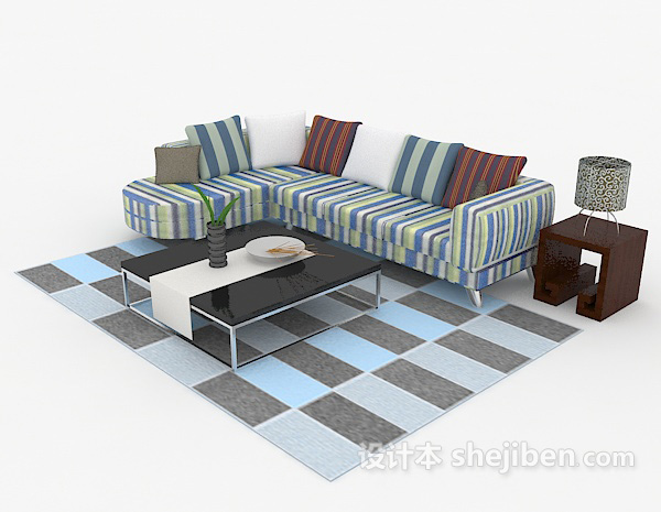现代条纹多人沙发3d模型下载