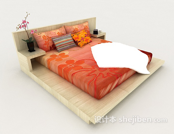 免费实木家庭床3d模型下载