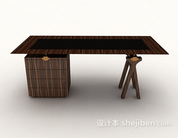 现代风格个性木质长方书桌3d模型下载