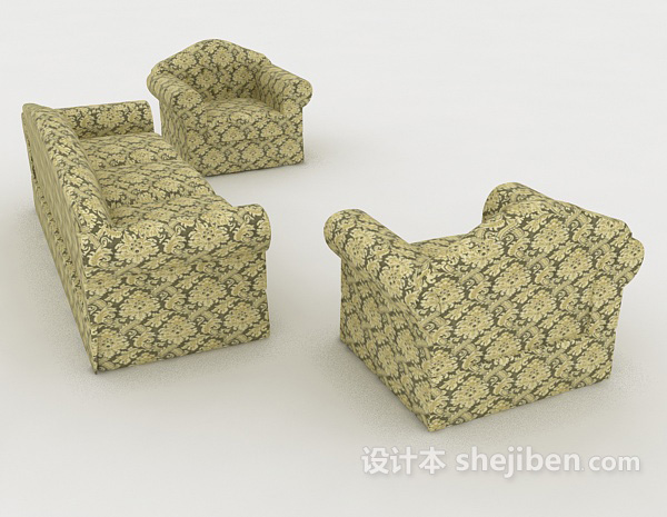 设计本家居花纹绿色组合沙发3d模型下载