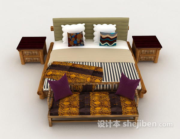 东南亚风格东南亚个性家居双人床3d模型下载