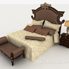 欧式复古木质双人床3d模型下载