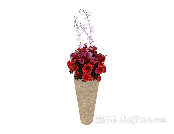 免费红色花朵盆栽3d模型下载