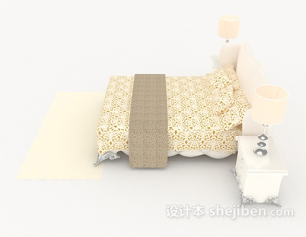 设计本欧式清新居家双人床3d模型下载