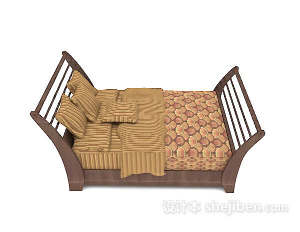 木质家具棕色双人床3d模型下载