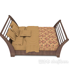 木质家具棕色双人床3d模型下载