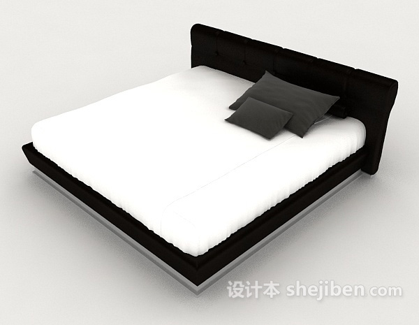 简单现代黑白双人床3d模型下载