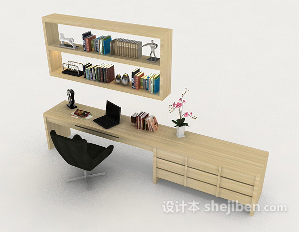 现代风格简约木质桌椅组合3d模型下载