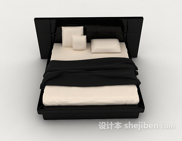 现代风格商务简约黑色双人床3d模型下载