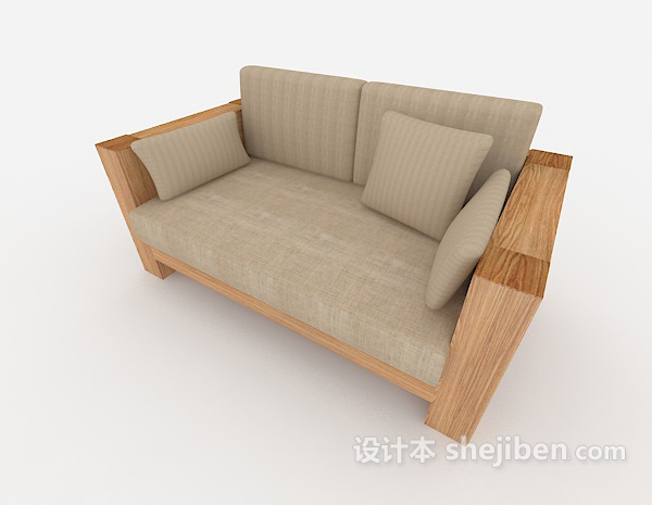 免费现代简约实木双人沙发3d模型下载