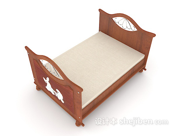 现代风格简单木质米白色双人床3d模型下载