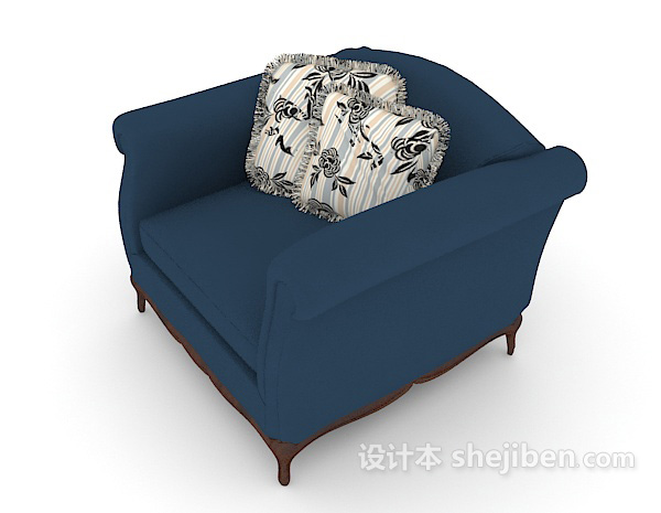 设计本简约蓝色单人沙发3d模型下载