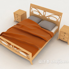 橙色木质双人床3d模型下载