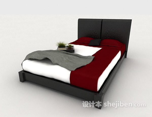 现代家庭床3d模型下载