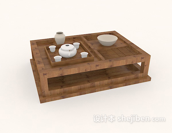 日式木质茶几3d模型下载