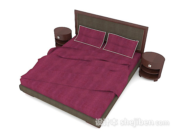 中式风格中式复古紫色双人床3d模型下载
