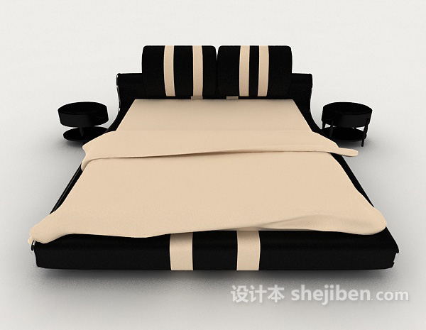 现代风格黑棕色双人床3d模型下载