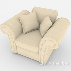 简欧米白色单人沙发3d模型下载