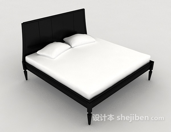 简单黑白双人床3d模型下载