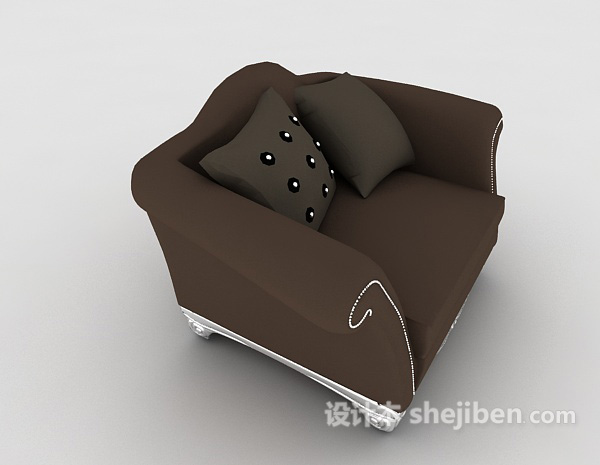 设计本欧式简约家居棕色单人沙发3d模型下载