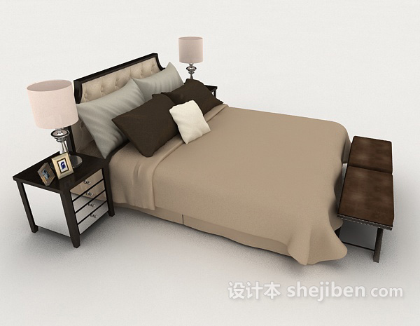 设计本简约家居床3d模型下载