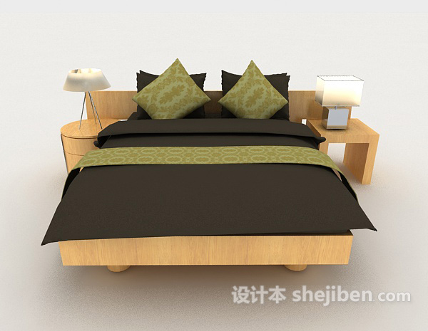 现代风格现代简约木质双人床3d模型下载