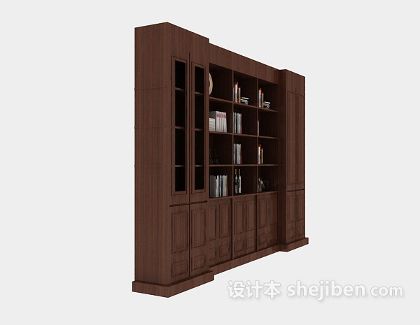 免费简单深棕色木质书柜3d模型下载