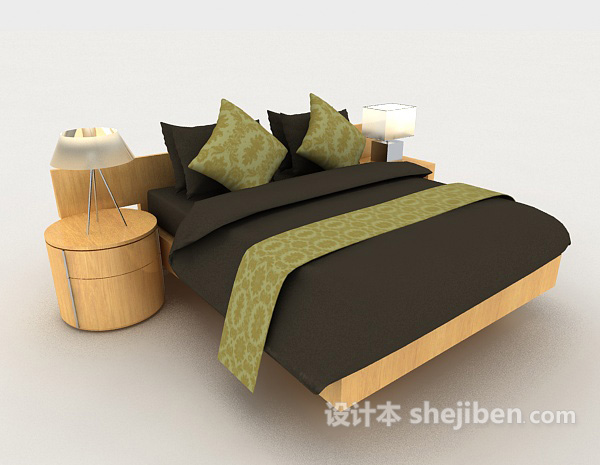 免费现代简约木质双人床3d模型下载