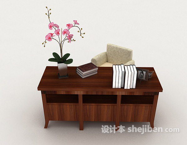 设计本中式简约木质桌椅组合3d模型下载