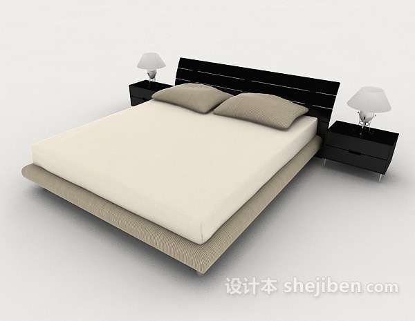 免费现代简单家居双人床3d模型下载