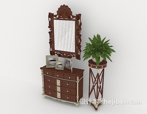 免费欧式木质玄关厅柜3d模型下载