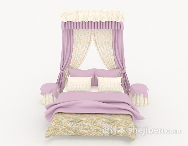 现代风格浅紫色浪漫双人床3d模型下载