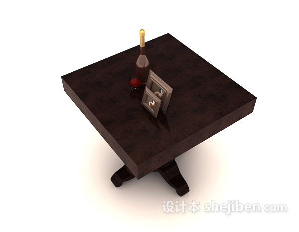 免费方形实木边桌3d模型下载