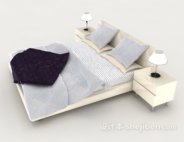 设计本白色居家现代双人床3d模型下载