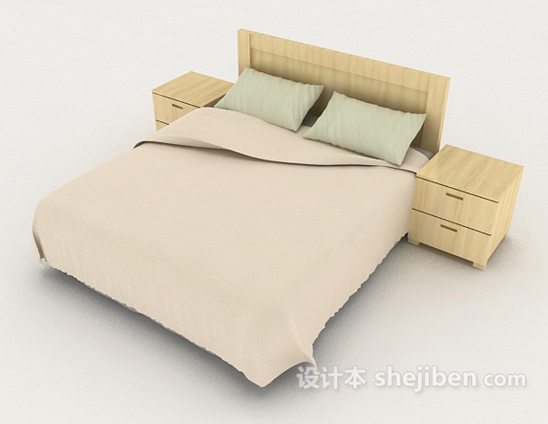 简单浅色木质双人床