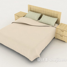 简单浅色木质双人床3d模型下载
