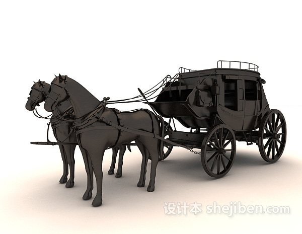 黑色马车雕塑品3d模型下载