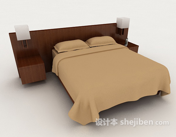 现代风格简约休闲家居木质双人床3d模型下载