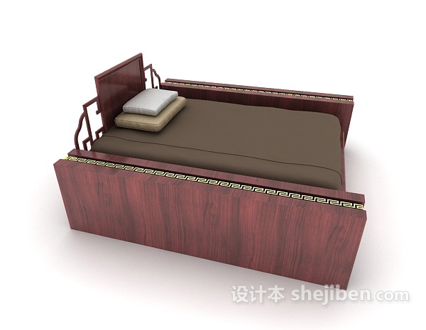 设计本新中式单人床3d模型下载