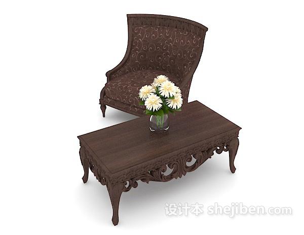 中式风格中式木质复古桌椅组合3d模型下载
