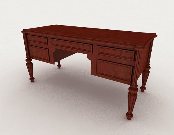 免费欧式复古木质书桌3d模型下载