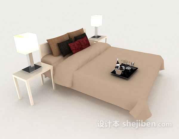 设计本简单浅棕色双人床3d模型下载