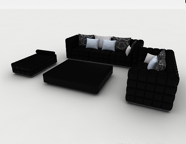免费黑色组合沙发3d模型下载