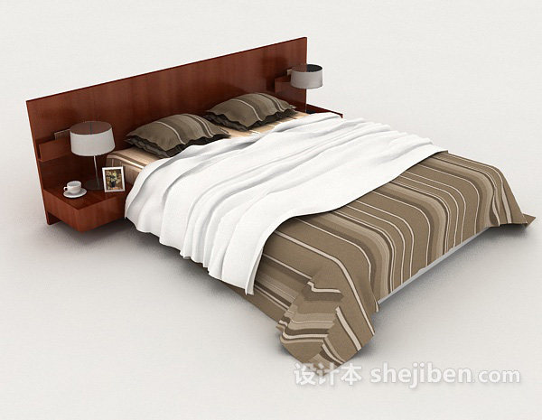 木质条纹双人床3d模型下载