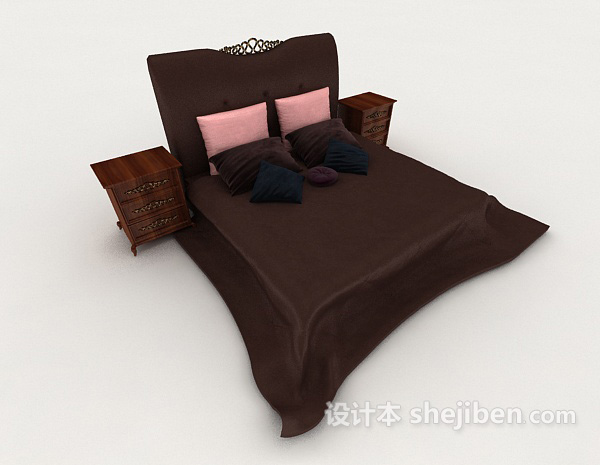 现代风格红棕色双人床3d模型下载