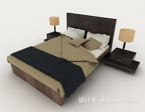 设计本家居木质休闲双人床3d模型下载